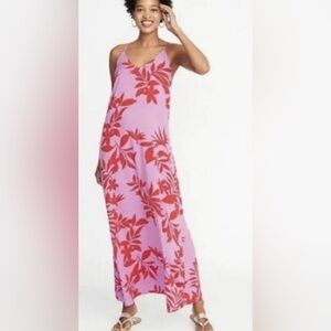 Pink and Purple Tropical Print Hibiscus Maxi Dress Size S